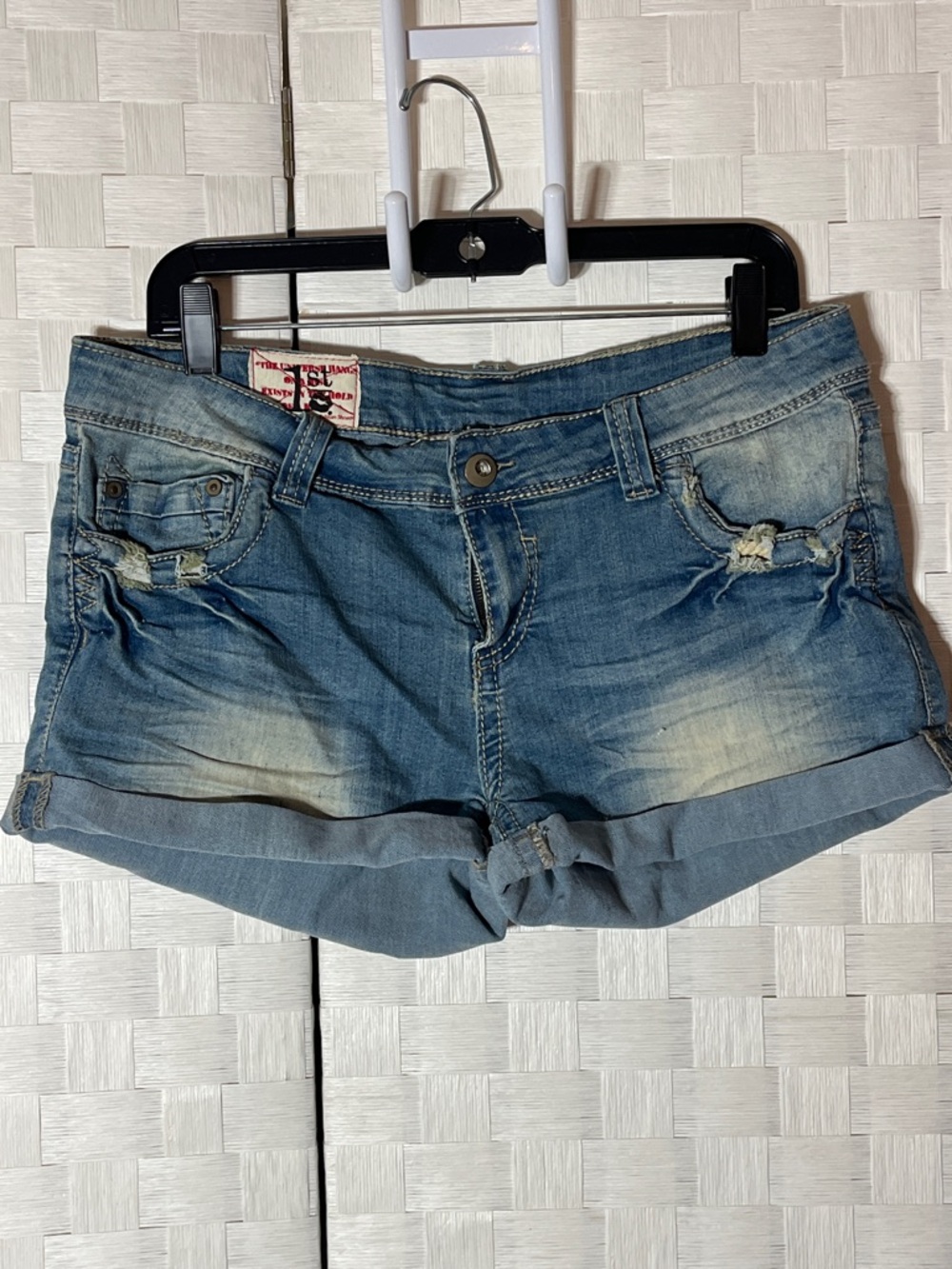 1st Kiss Blue Distressed low riseJean Shorts Size 13 Boho